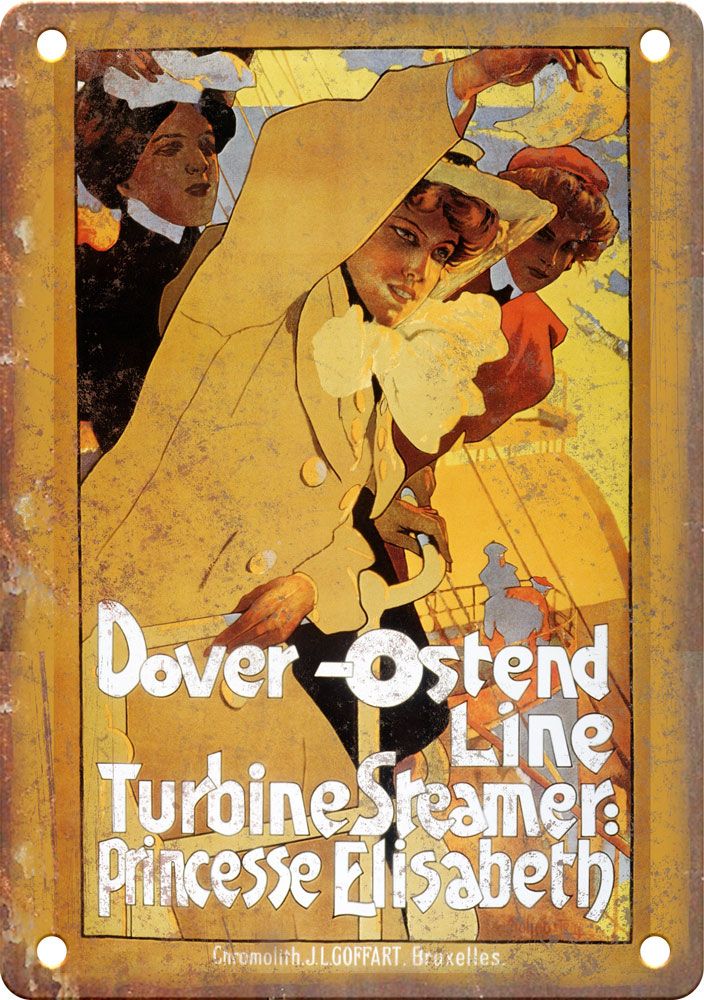 Vintage Dover Ostend Travel Poster Reproduction Metal Sign