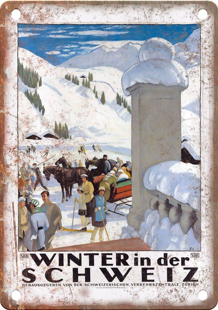Vintage Schweiz Travel Poster Reproduction Metal Sign