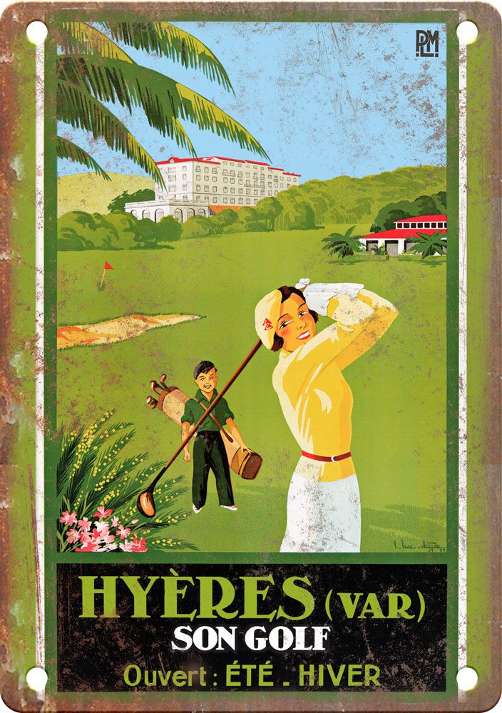 Vintage Hyeres Golf Travel Poster Reproduction Metal Sign