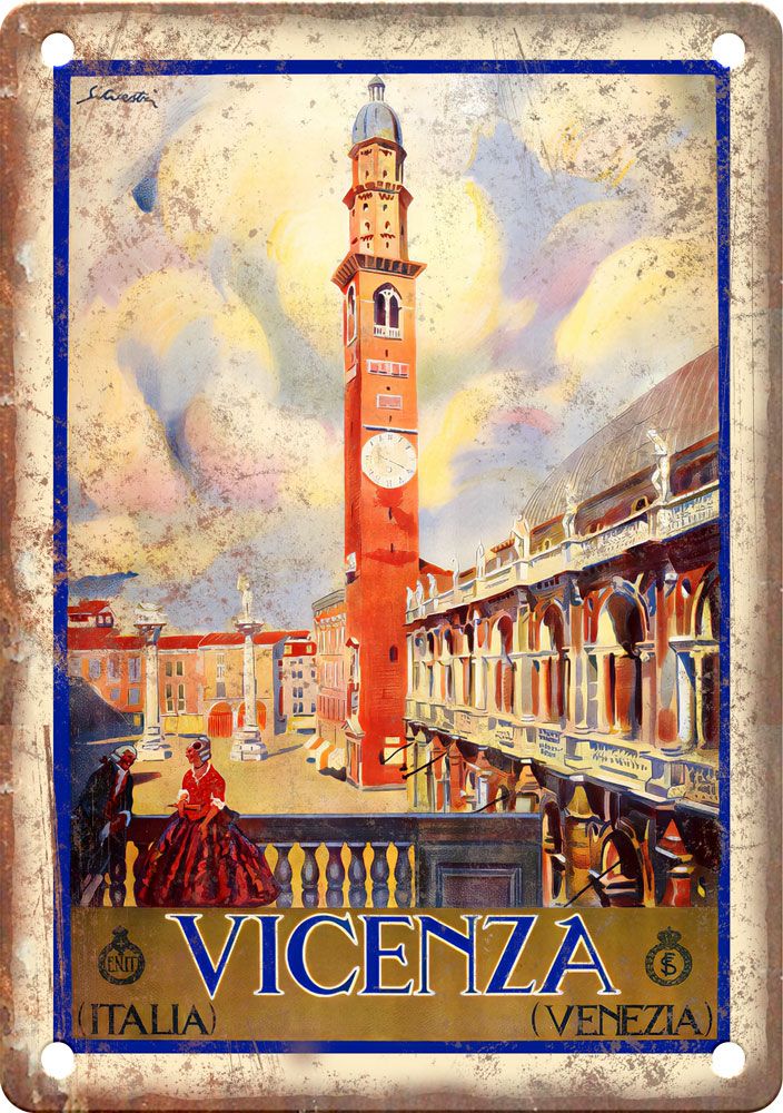 Vintage Vicenza Italy Travel Poster Reproduction Metal Sign T374