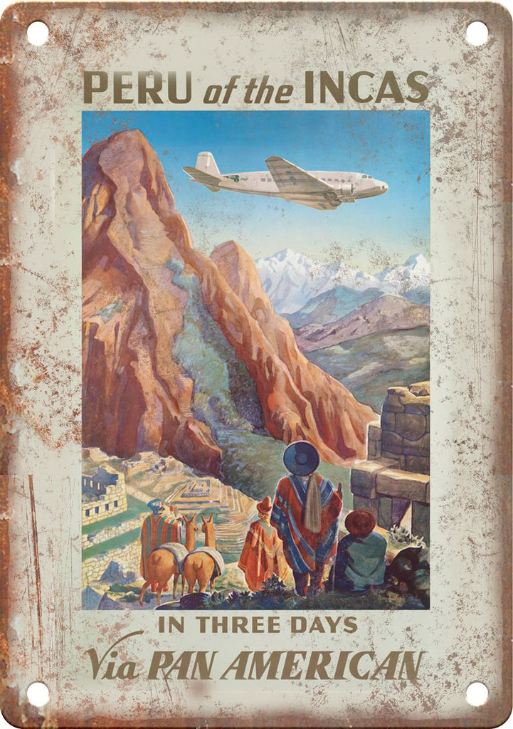 Peru Pan American Airways Travel Poster Metal Sign