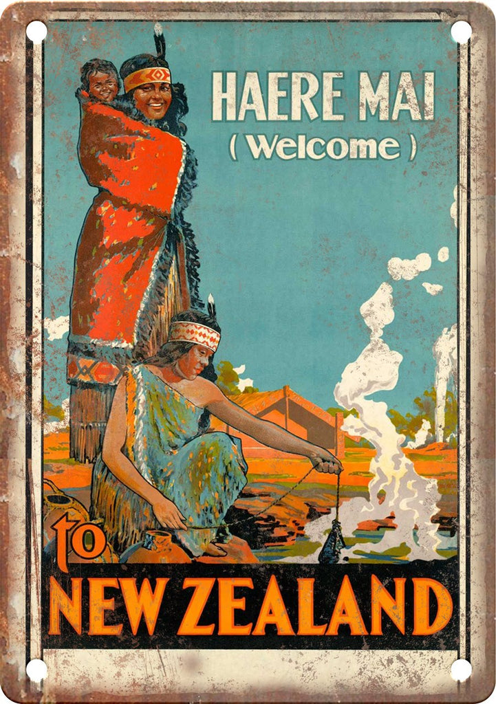 Haere Mai New Zealand Travel Poster Art Metal Sign