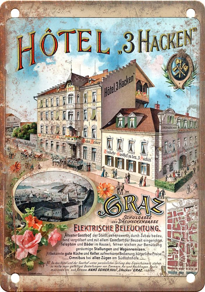 Vintage Hotel 3 Hacken Travel Poster Reproduction Metal Sign T449