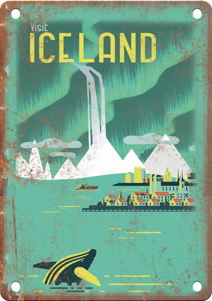 Iceland Vintage Travel Poster Art Metal Sign