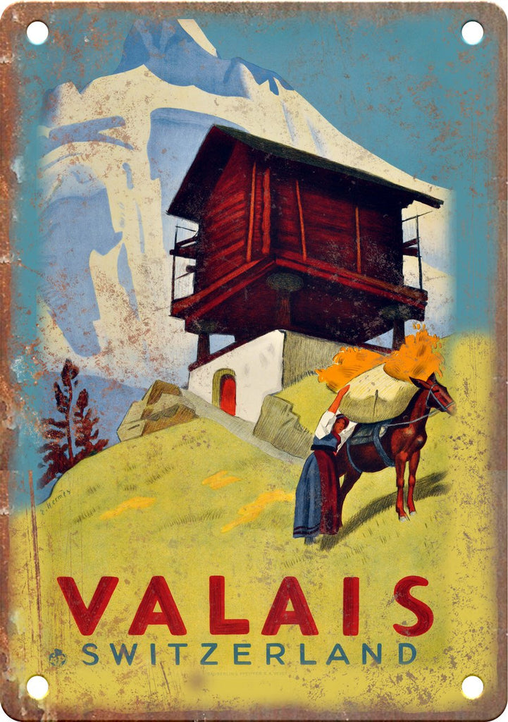 Valais Switzerland Travel Poster Art Metal Sign