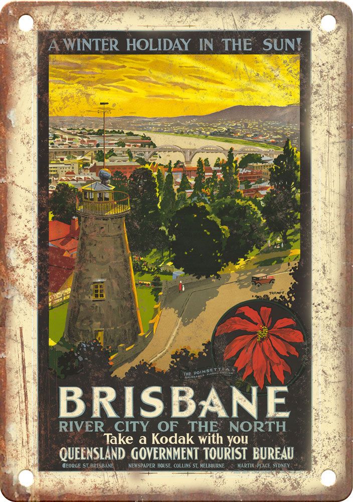 Vintage Brisbane Travel Poster Reproduction Metal Sign