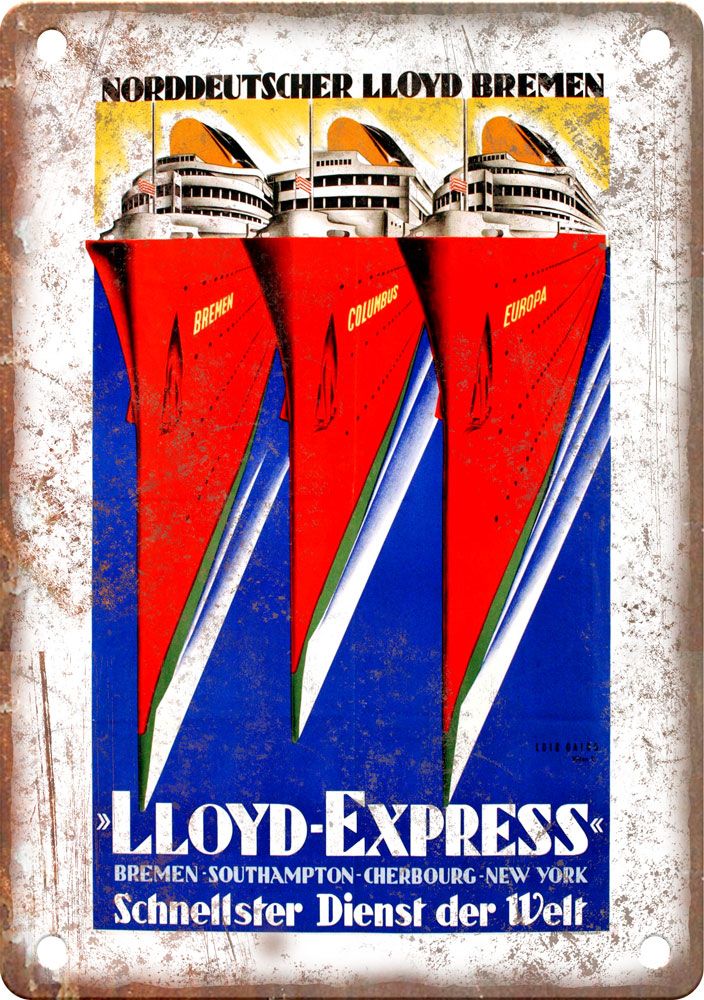 Vintage Lloyd Bremen Travel Poster Reproduction Metal Sign