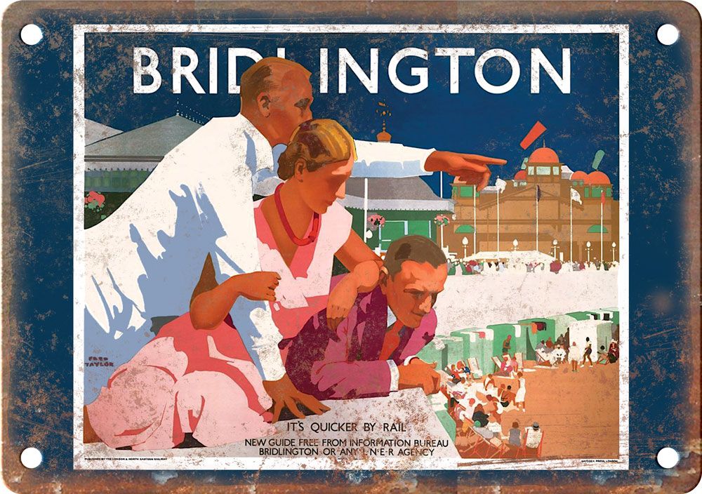 Vintage Bridlington Travel Poster Reproduction Metal Sign