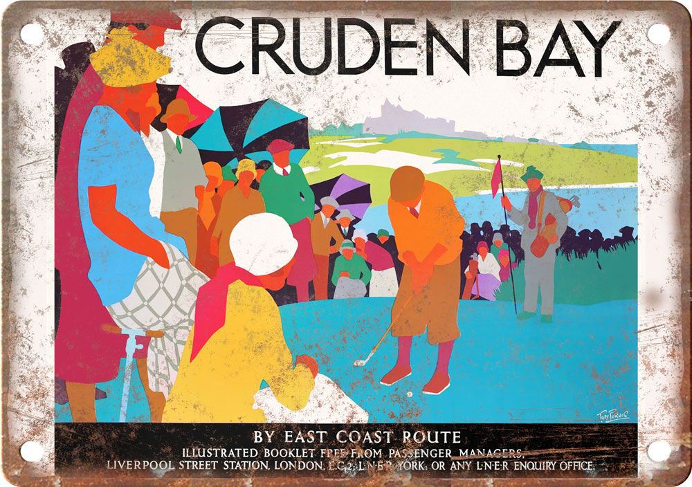 Vintage Cruden Bay Travel Poster Reproduction Metal Sign
