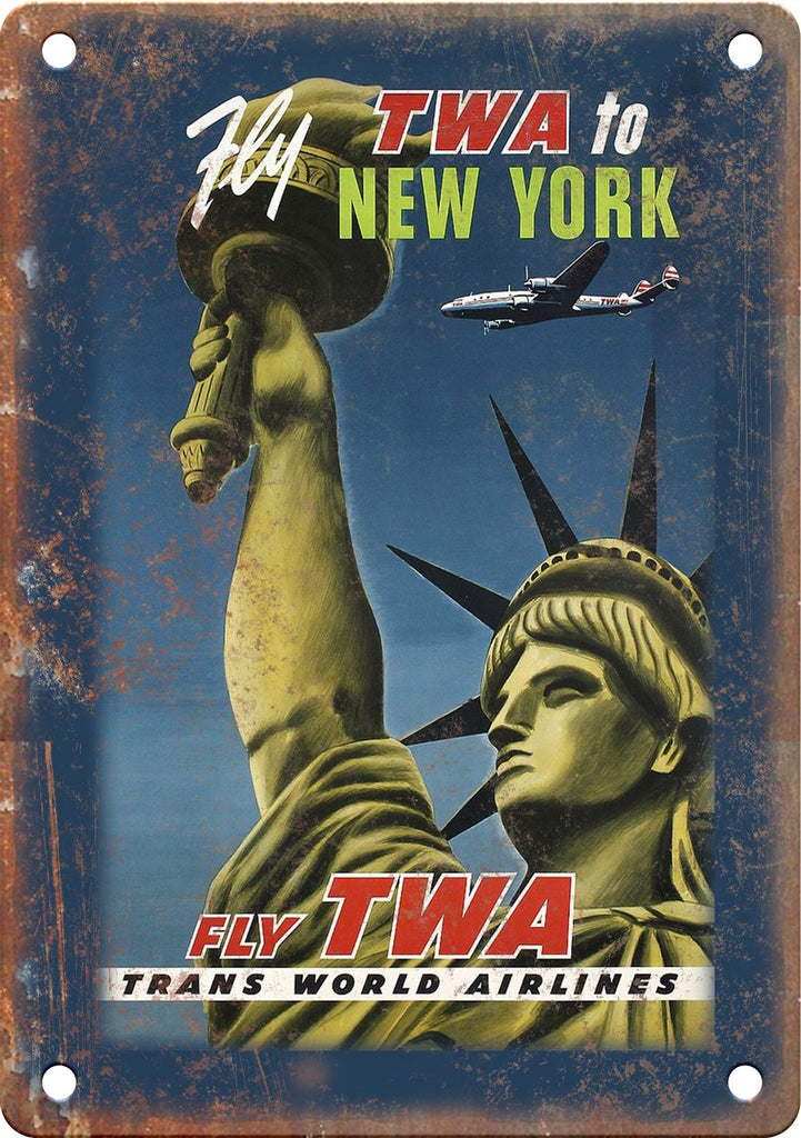 TWA Airlines New York City Travel Poster Metal Sign – Rusty Walls Sign Shop