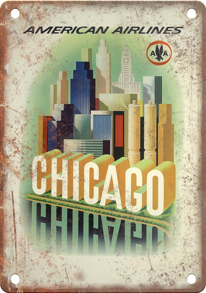 American Airlines Chicago Travel Poster Metal Sign