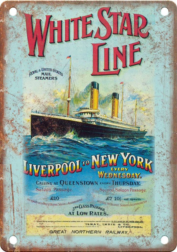 White Star Line Liverpool to New York Metal Sign