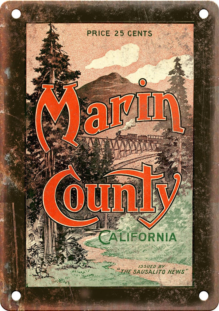 Marin County California Travel Poster Metal Sign