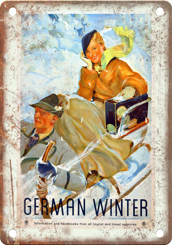 German Winter Travel Poster Art Metal Sign
