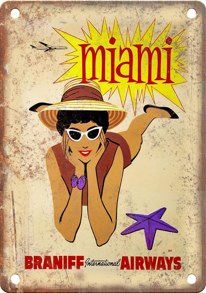 Braniff Airways Miami Vintage Poster Art Metal Sign