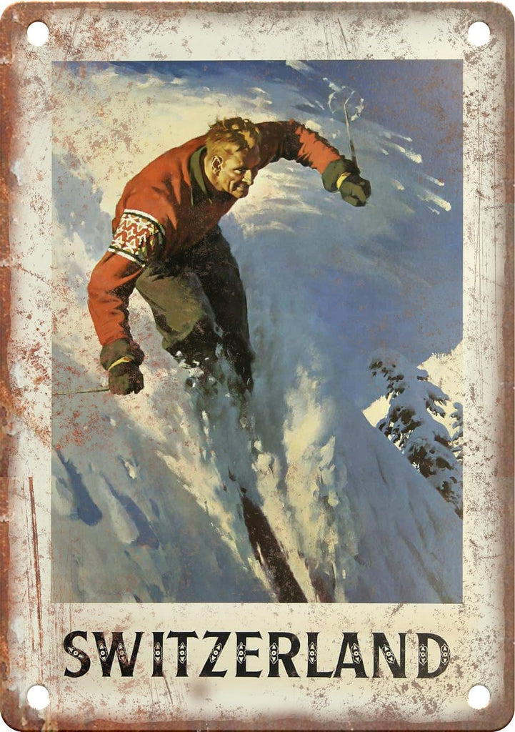 Switzerland Ski Travel Poster Art Metal Sign