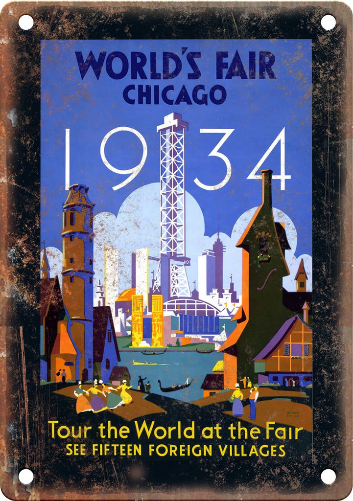 1934 Chicago Worlds Fair Travel Poster Metal Sign