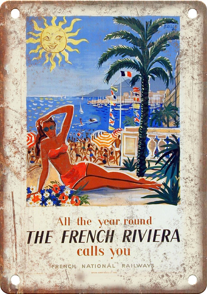 French Riviera Vintage Travel Poster Art Metal Sign