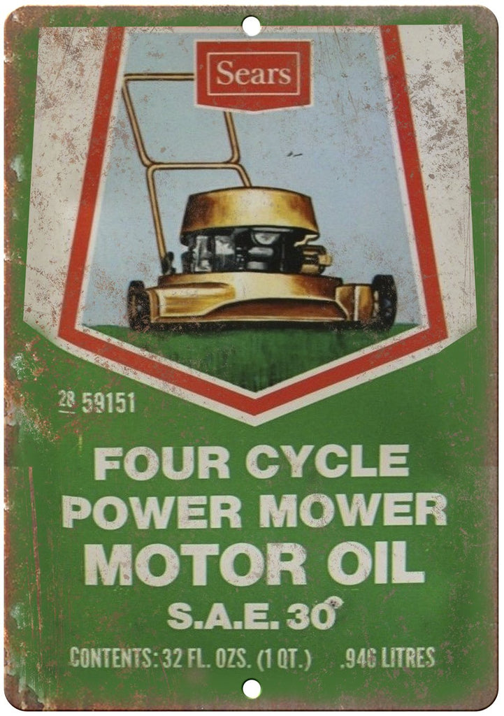 Sears Power Mower Motor Oil Metal Sign