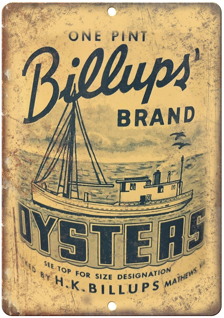 Billups Brand Oysters Can Art Metal Sign
