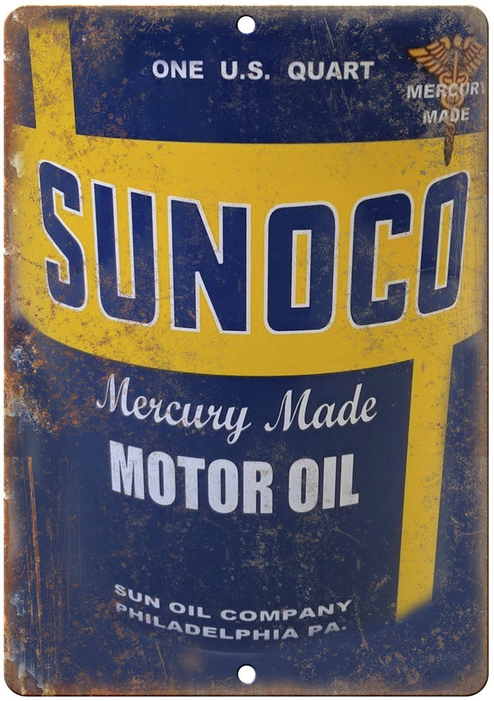 Sunoco Mercury Mad Motor Oil Vintage Can Metal Sign