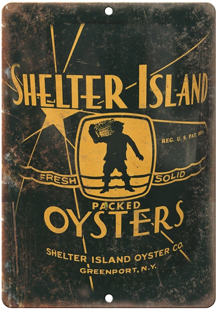 Shelter Island Oysters Vintage Can Art Metal Sign
