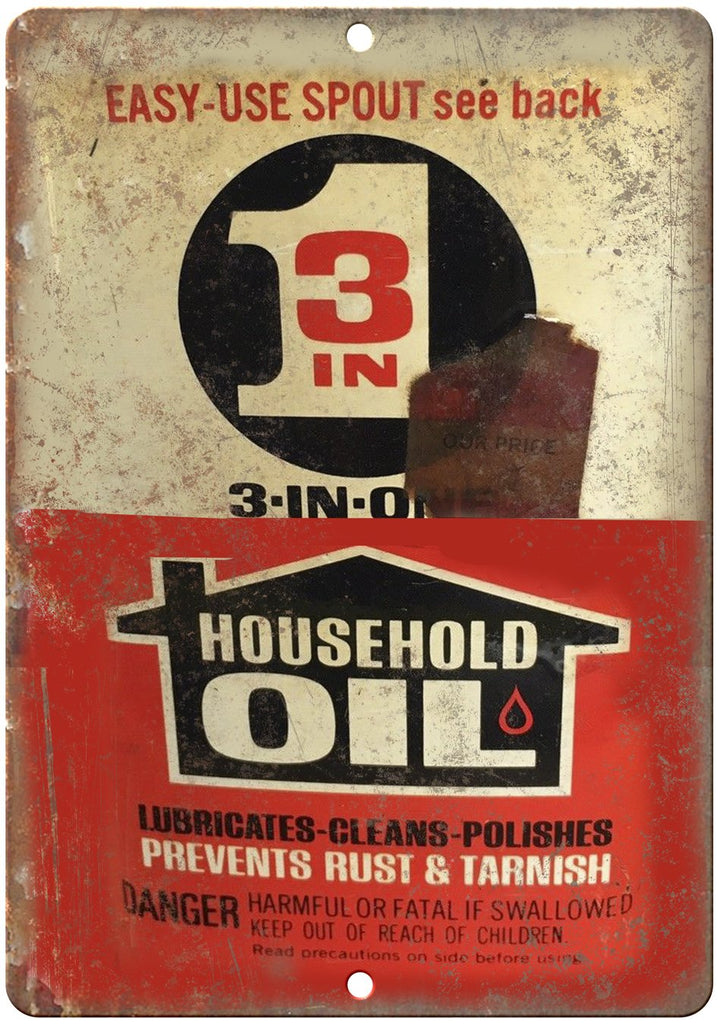3 In One Hosehold Oil Vintage Can Art Metal Sign