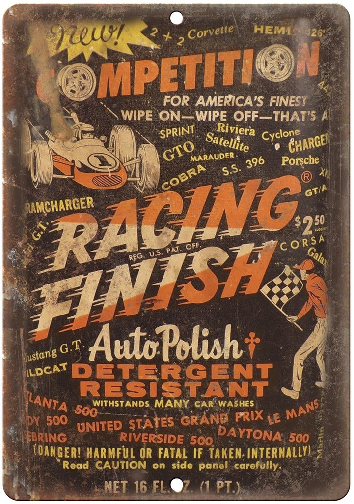 Vintage Racing Auto Polish Can Art Metal Sign