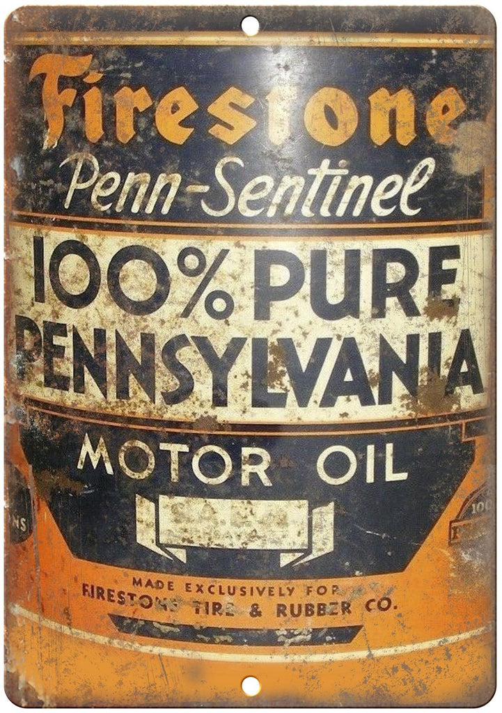 Firestone Pennsylvania Motor Oil Can Art Metal Sign