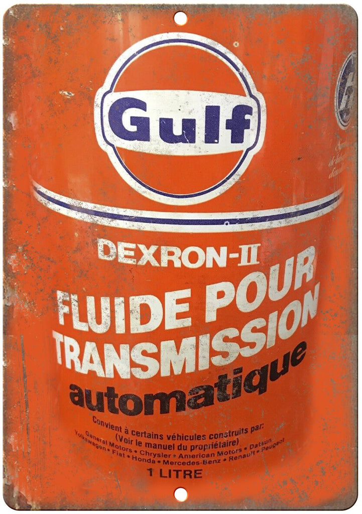 Gulf Fluid Pour Transmission Oil Can Art Metal Sign