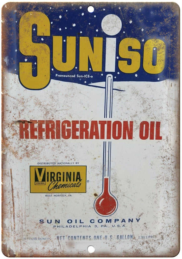 Suniso Refrigeration Oil Can Art Metal Sign