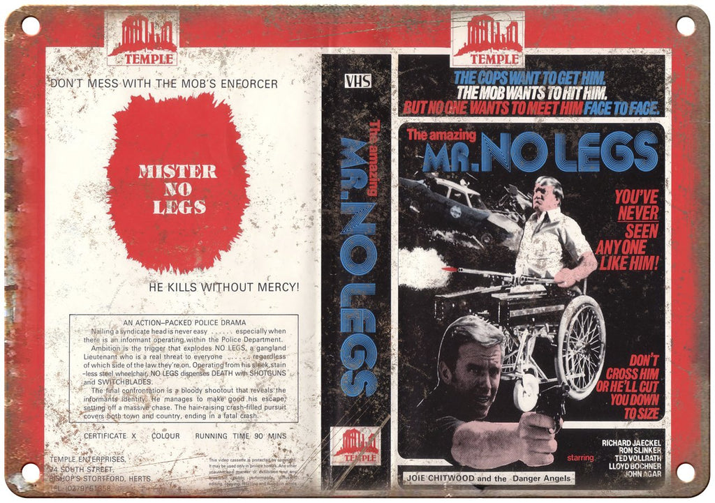 Mr. No Legs Temple Enterprises VHS Cover Art Metal Sign