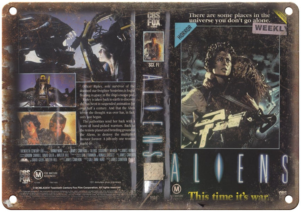 Aliens CBS Fox Video VHS Box Art Metal Sign