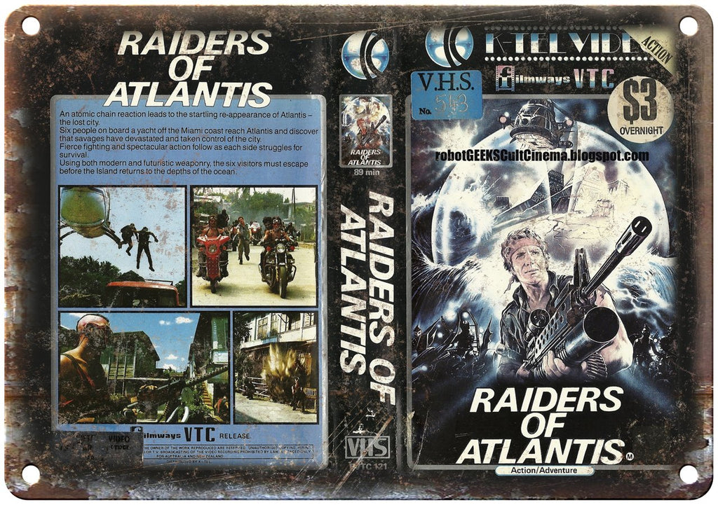 Raiders of Atlantis Filmways VTC VHS Art Metal Sign