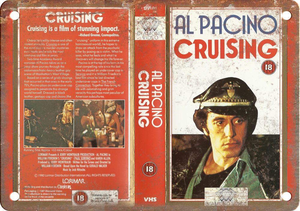 Pacino Crusing Vintage VHS Cover Art Reproduction Metal Sign