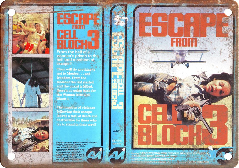 Escape from Cell Block 3 Vintage VHS Cover Art Reproduction Metal Sign