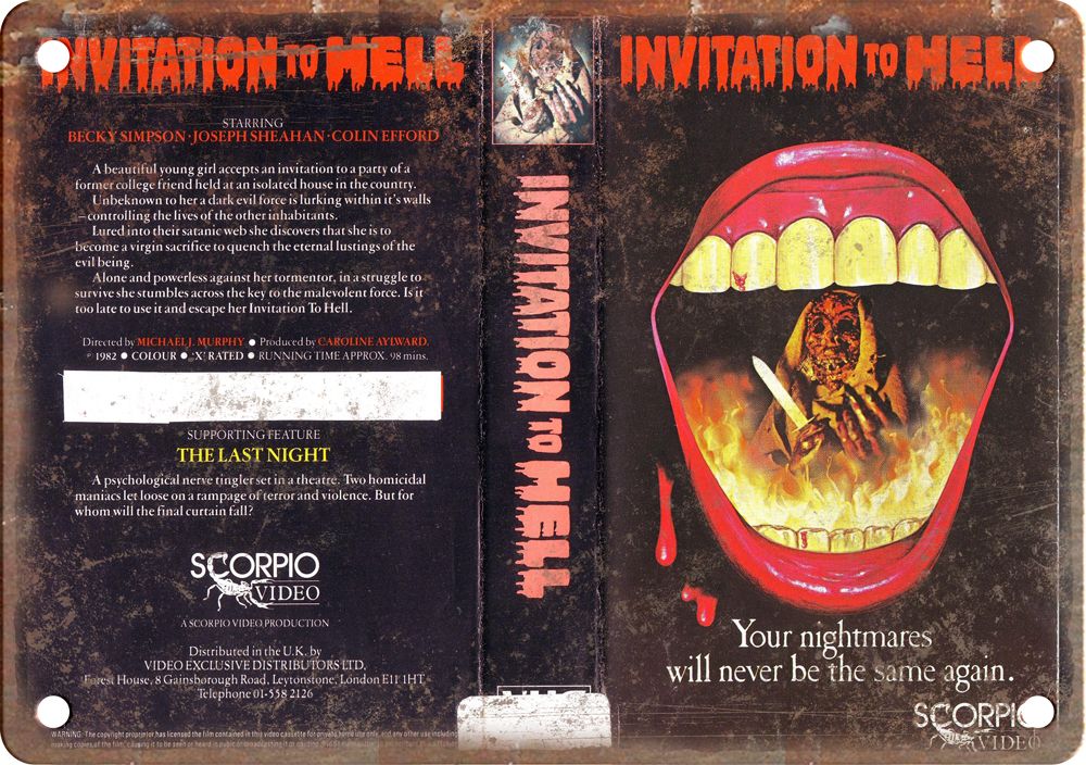 Invitation to Hell Vintage VHS Cover Art Reproduction Metal Sign