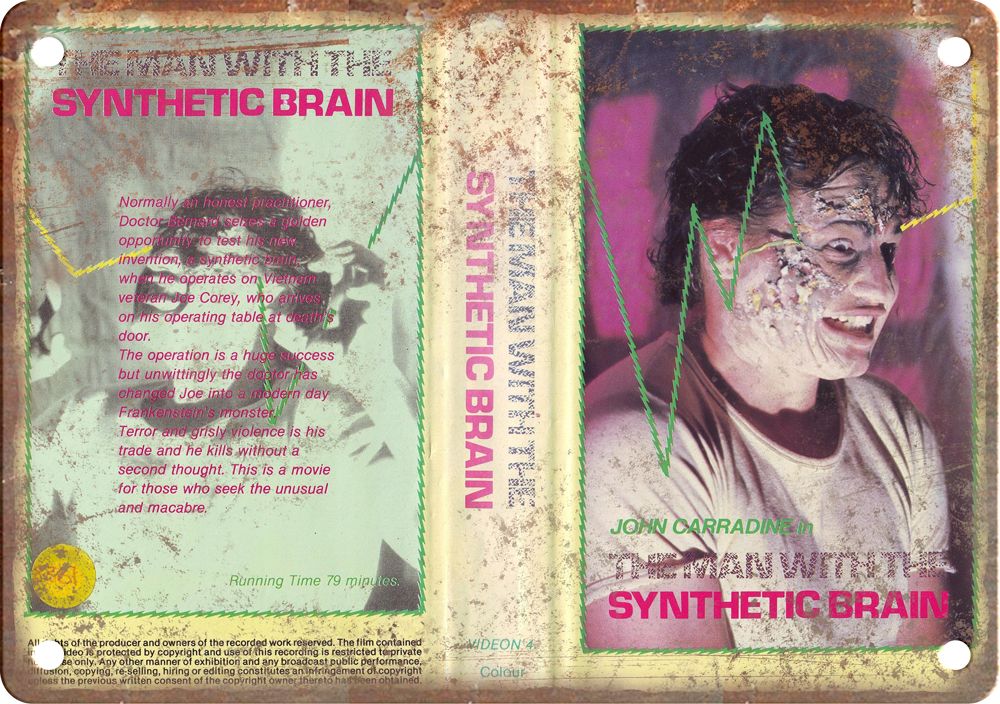Synthetic Brain Vintage VHS Cover Art Reproduction Metal Sign