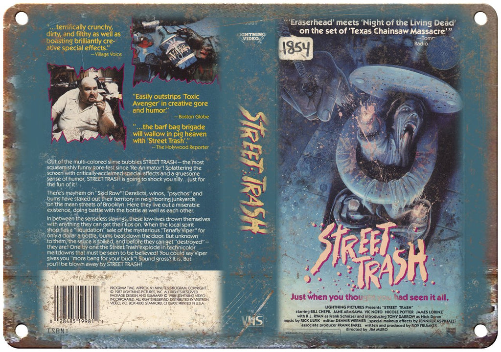 Lightning Video VHS Street Trash Box Art Metal Sign