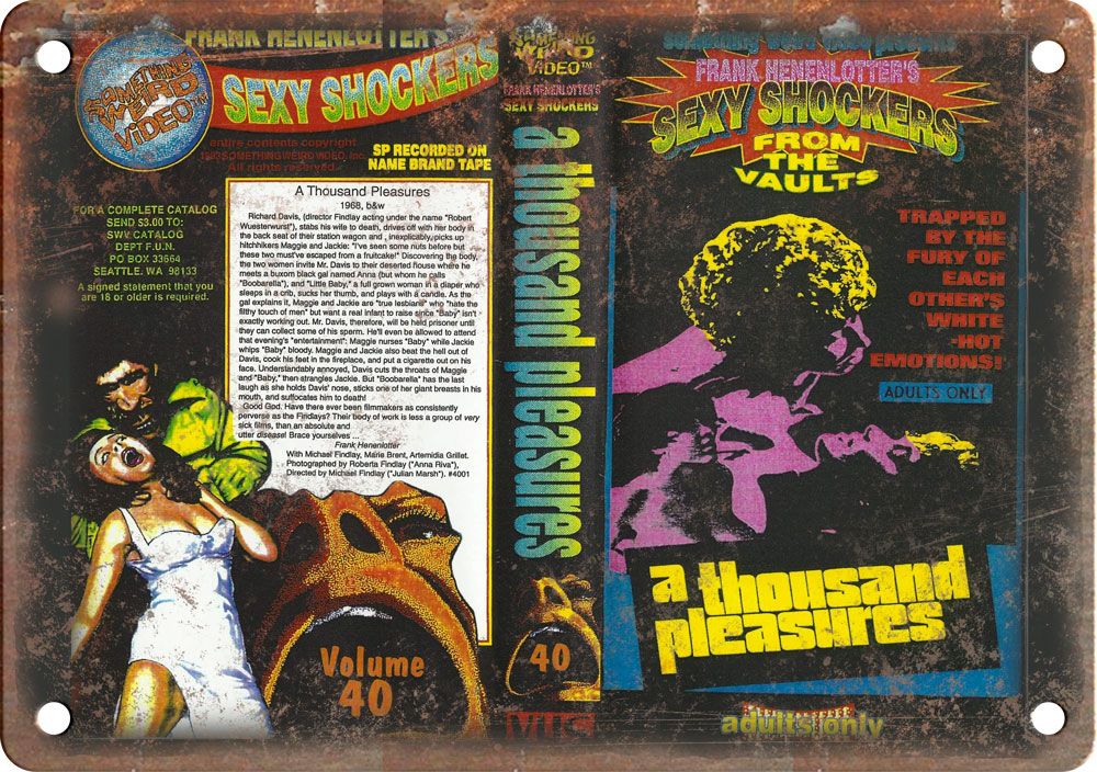 A Thousand Pleasures Vintage VHS Cover Art Reproduction Metal Sign