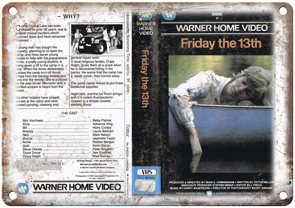 Warner Home Video Friday The 13th Jason VHS Metal Sign