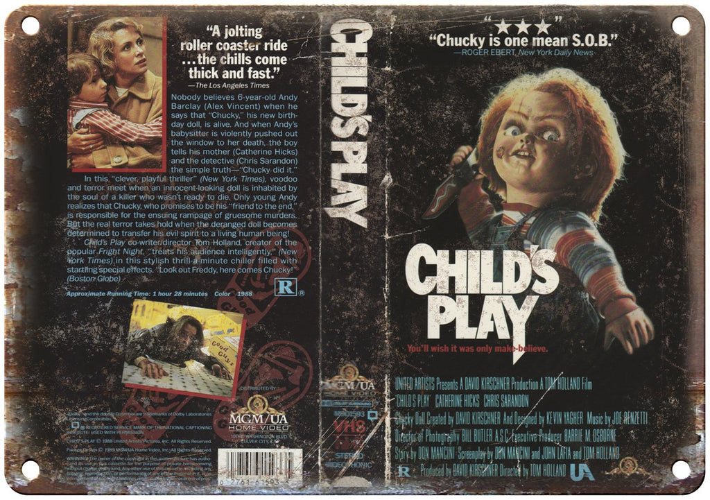 Child's Play Chucky VHS Cover Art MGM Video Metal Sign