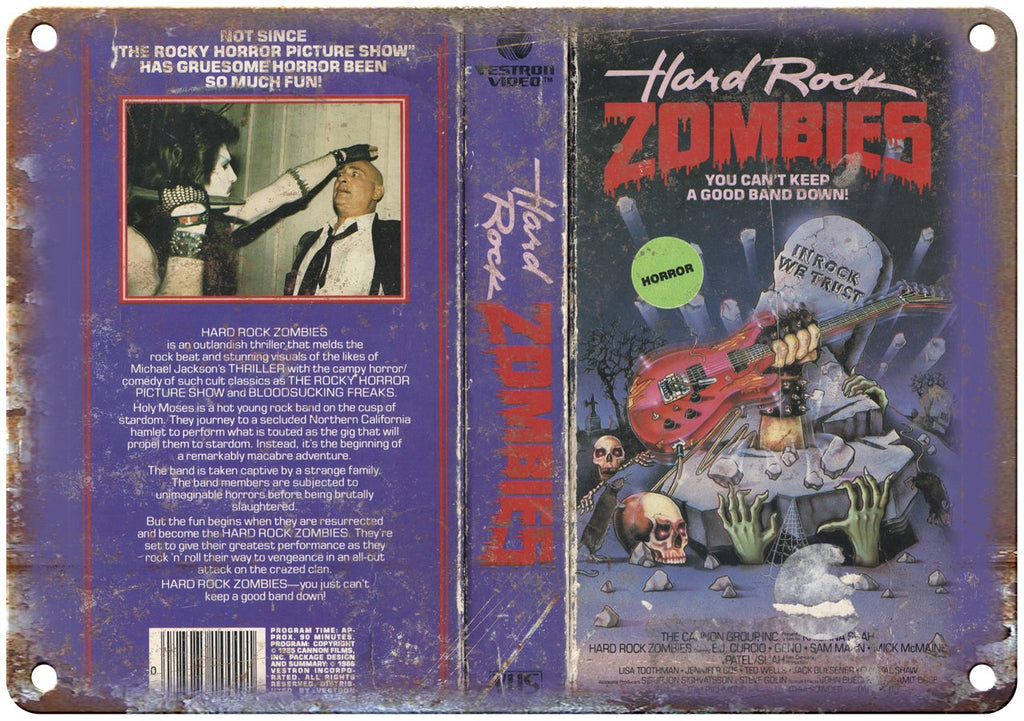 Hard Rock Zombies Vestron Video VHS Box Art Metal Sign