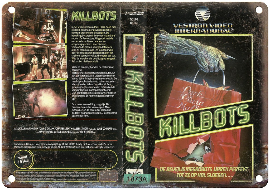 Killbots Vestron Video International VHS Cover Art Metal Sign