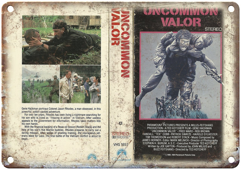 Uncommon Valor Paramount Video VHS Box Art Metal Sign