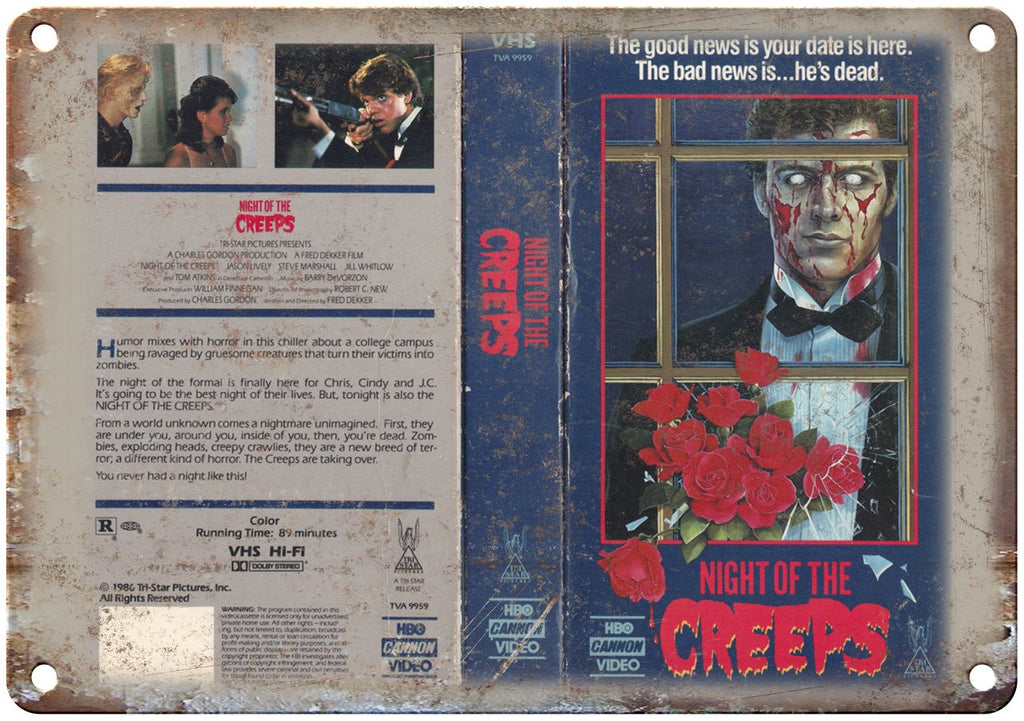 Night of the Creeps HBO Cannon VHS Video Metal Sign