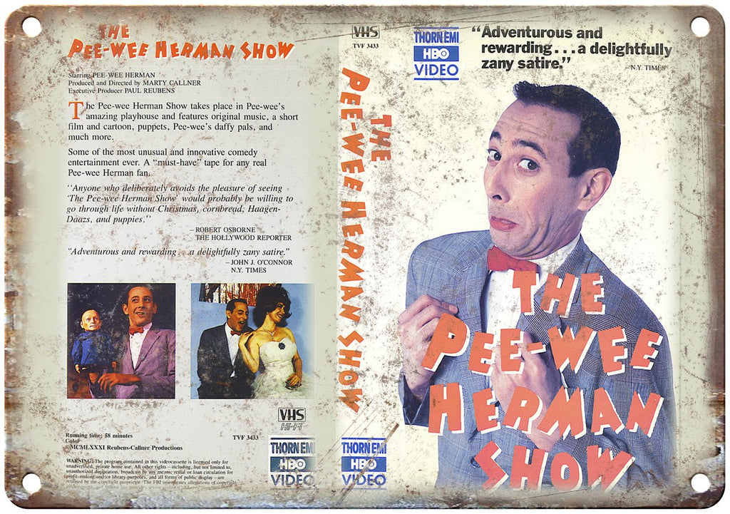 Pee-Wee Herman Show VHS Box Art Thorn EMI Metal Sign