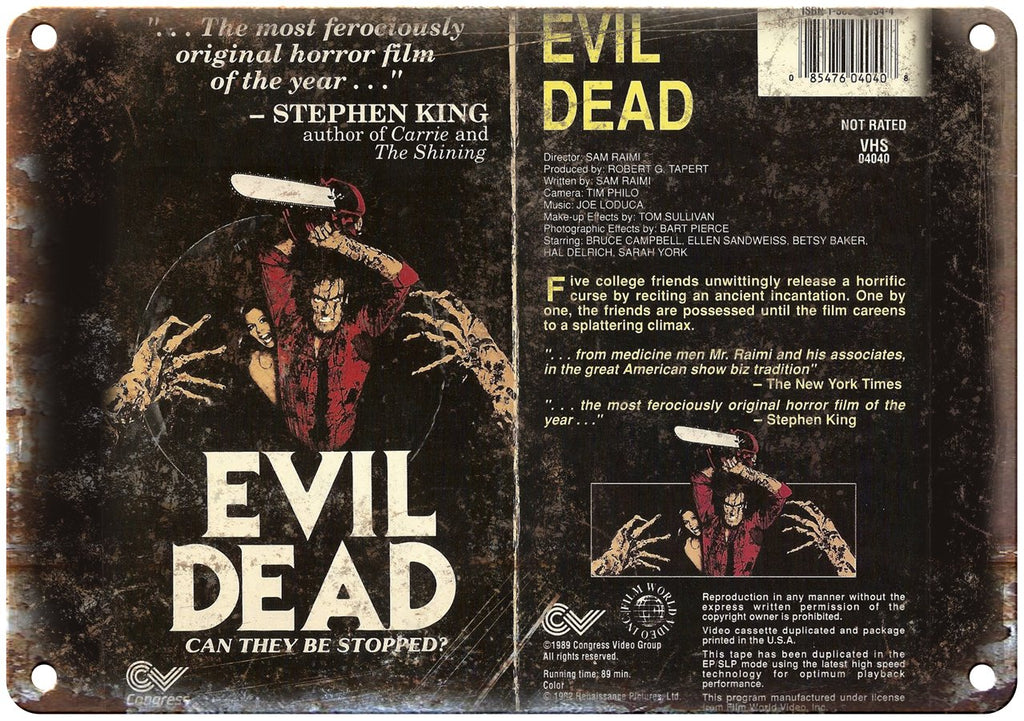 Evil Dead Congress Video Group VHS Box Art Metal Sign