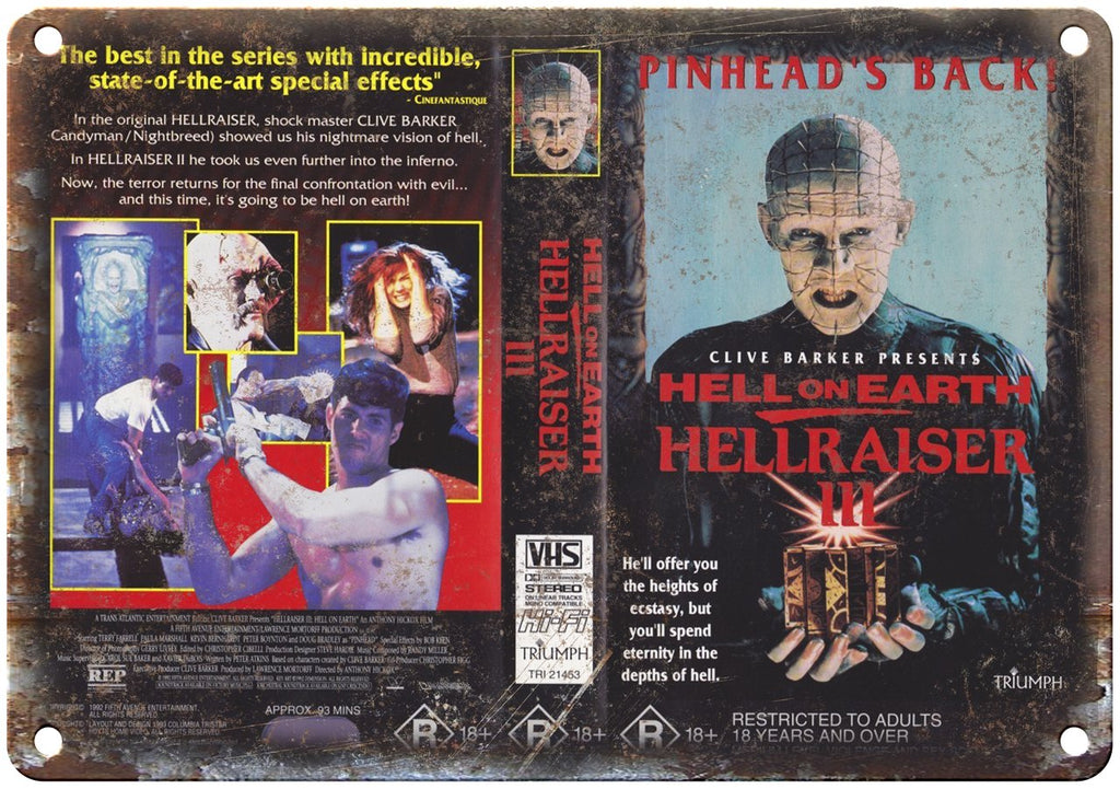 Hellraiser III Pinhead VHS Box Art Triumph Metal Sign