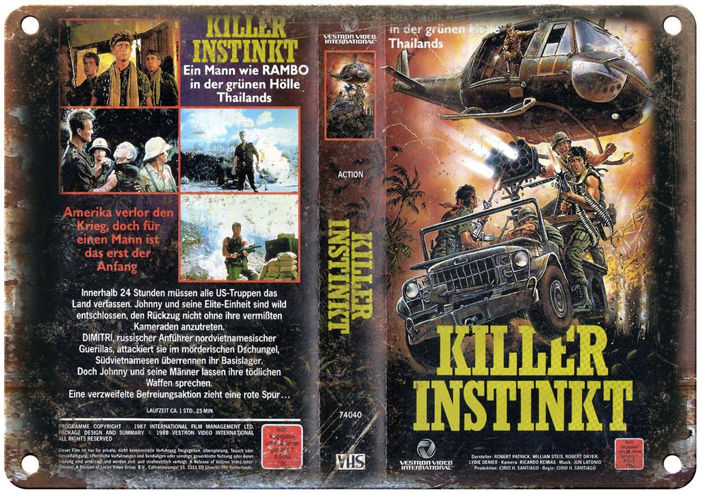Killer Instinkt Vestron Video VHS Box Art Metal Sign